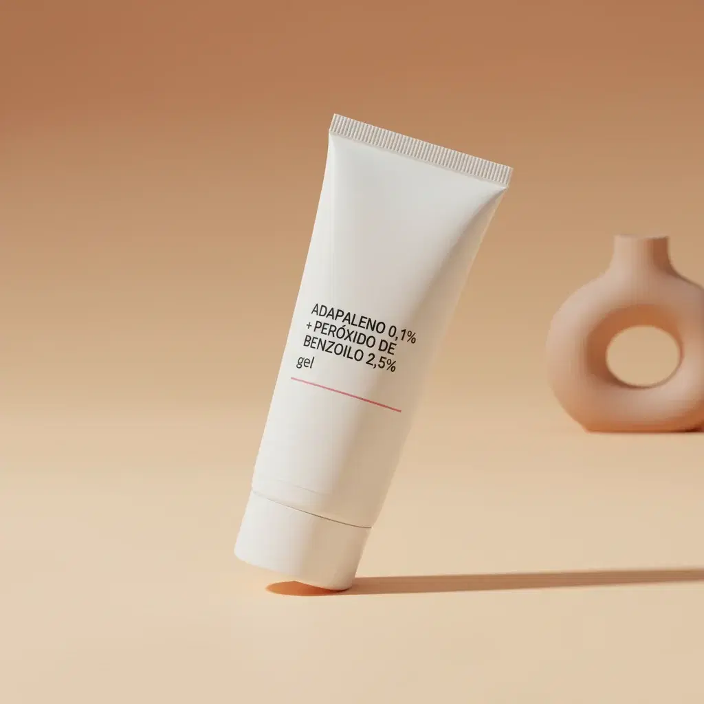 Confezione di Adapalene + benzoyl peroxide — farmaco su prescrizione che un medico abilitato nell'UE può prescrivere online dopo una consulenza Hi-Doctor.