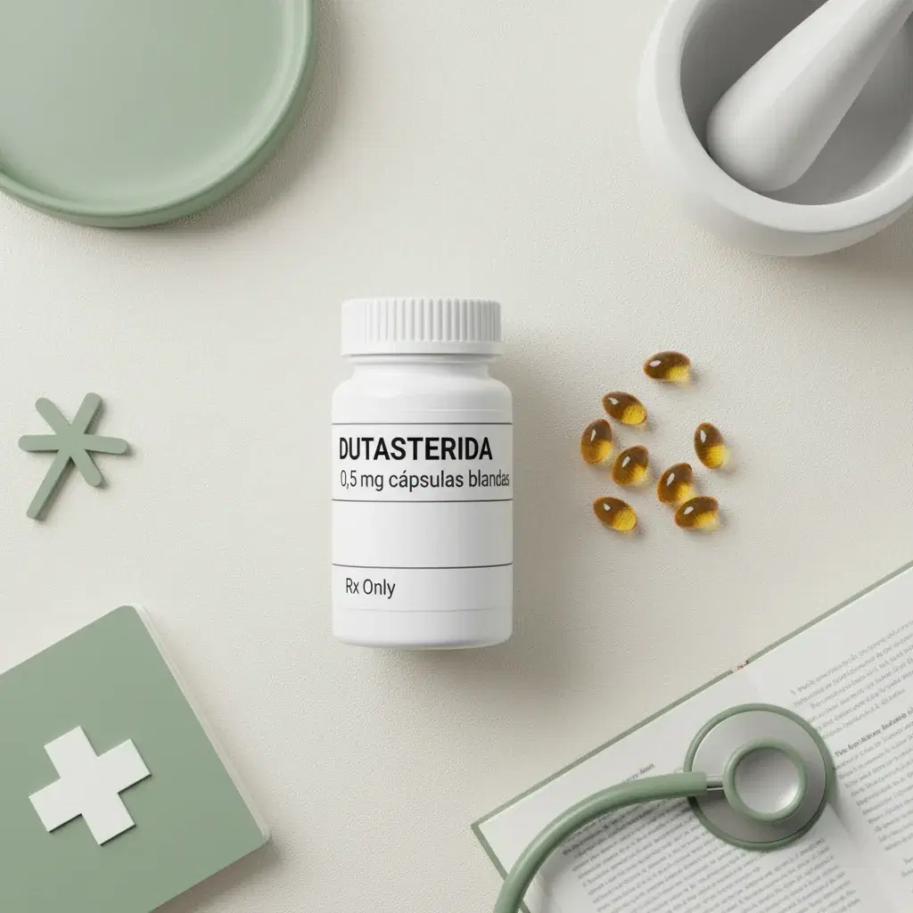 Packung Dutasteride 0.5mg – verschreibungspflichtiges Medikament, das ein in der EU zugelassener Arzt nach einer Hi-Doctor-Konsultation in Spanien online verschreiben kann.