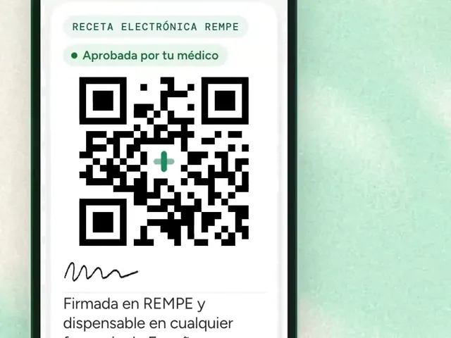 Una ricetta elettronica su un telefono al banco di una farmacia